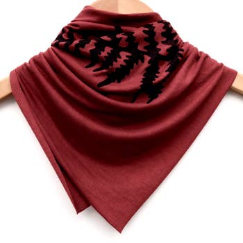 Ladies Hand-Printed Jersey Bandana, Black Fern Cinnamon