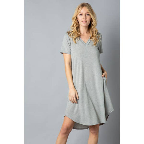 Ladies Soft T-Shirt Tunic Dress with Pockets, Heather Grey