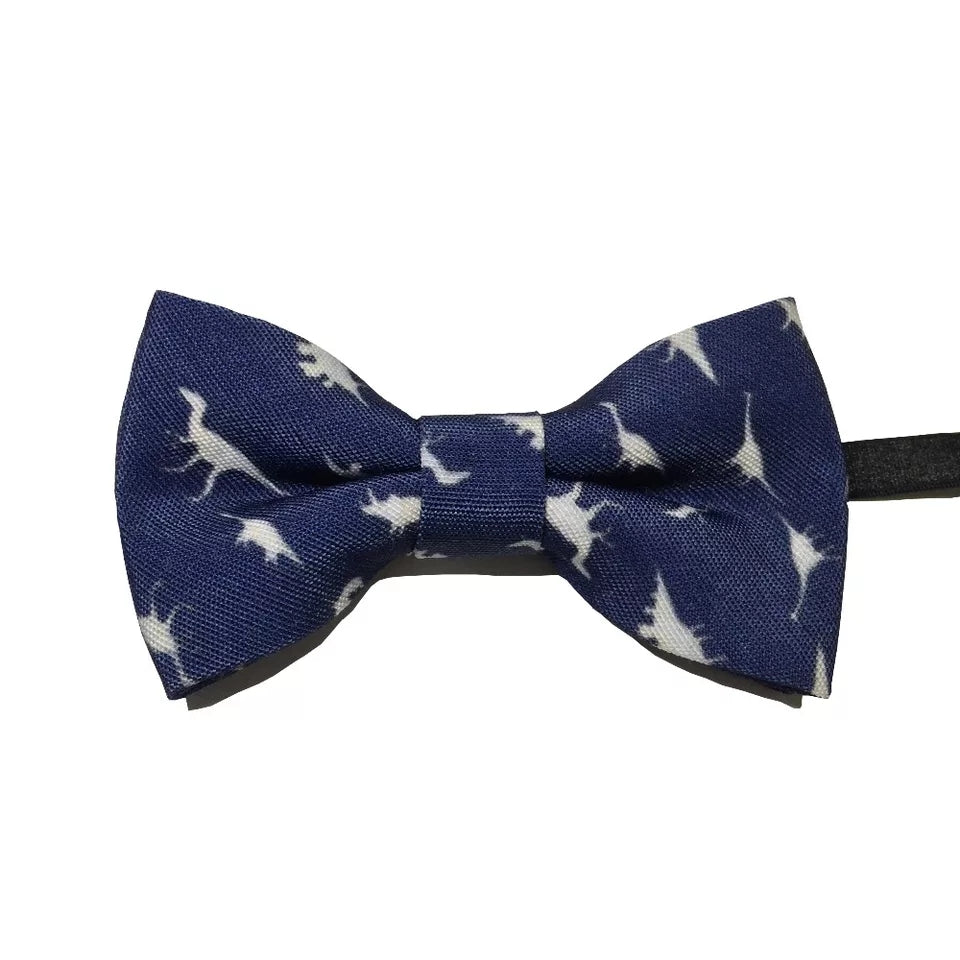 little boys adjustable bowtie, elastic strap, navy dinosaur print