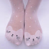girls textured sheer white tights with kitty face design on toes