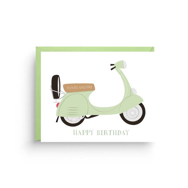 Birthday Card, scooter greeting card, boys and girls birthday, paperie, unisex