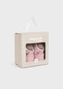 9641 Heirloom Knit Booties, Rosette Pink box