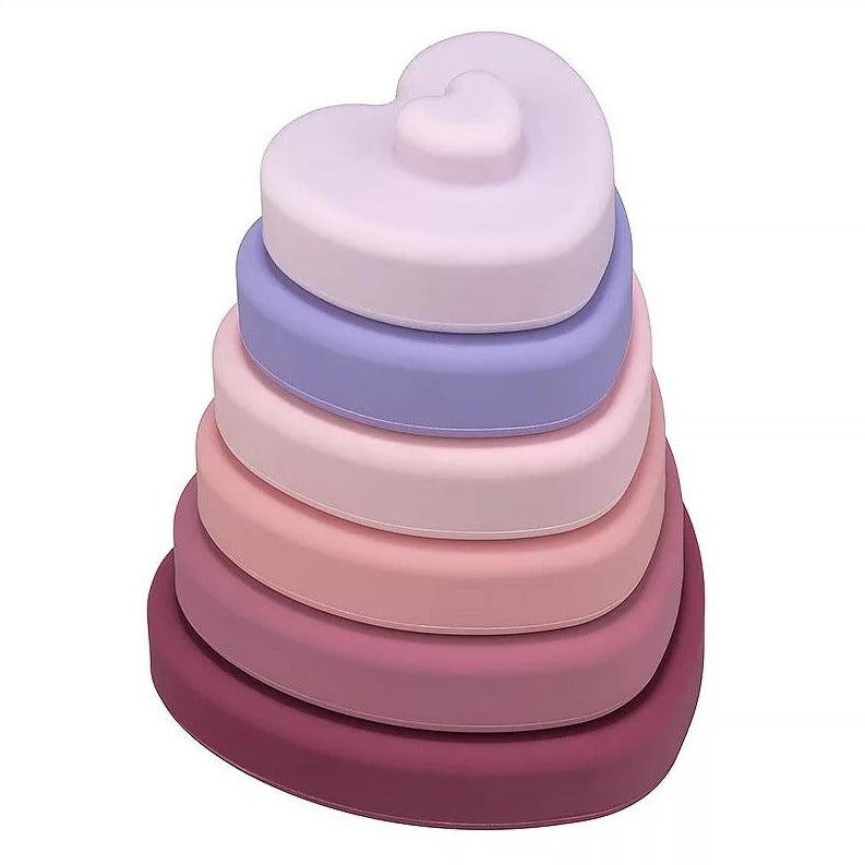 Silicone Stacking Toy and Teething Set, Heart Shaped, Pink