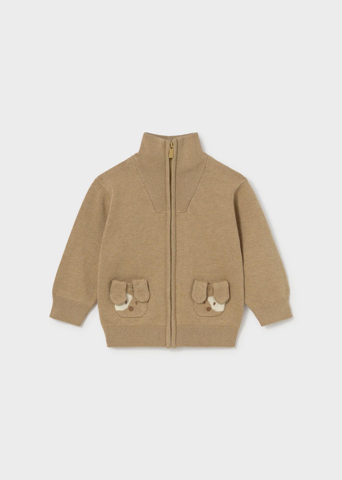 Mayoral 2381 toddler cookie knit zip-up jacket with puppy pockets - front