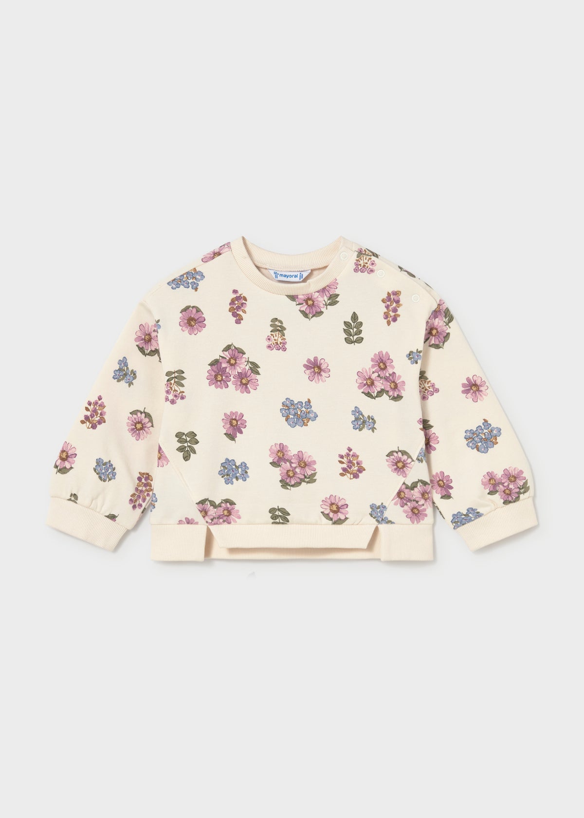 Mayoral 2433 toddler girl natural floral crewneck sweatshirt - front