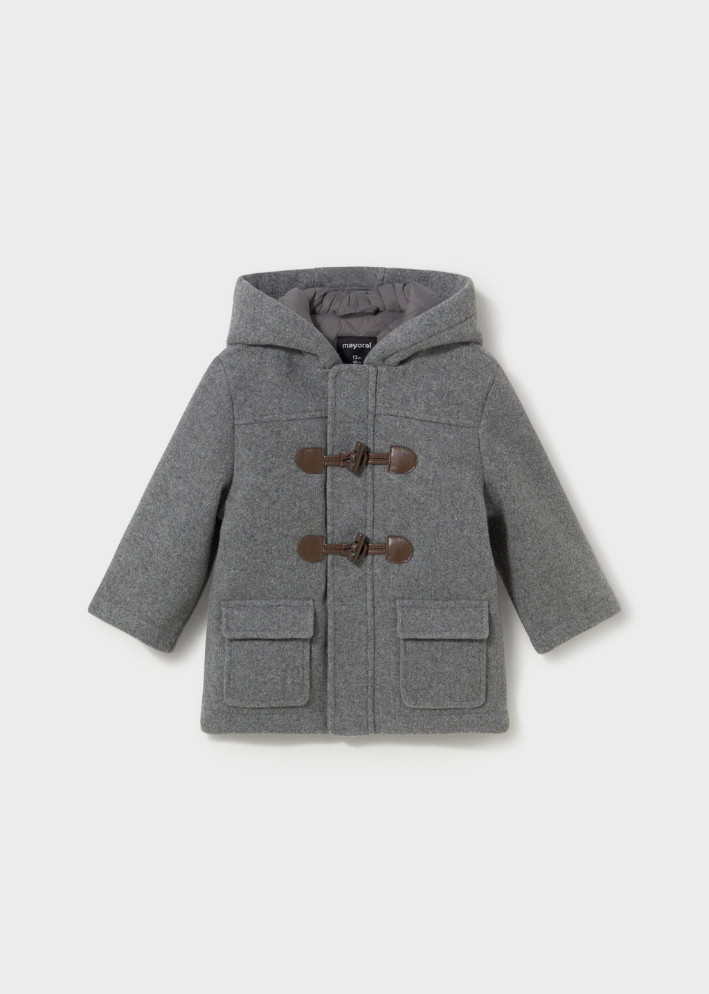 Mayoral 2426 toddler boy charcoal hooded toggle duffle coat - front