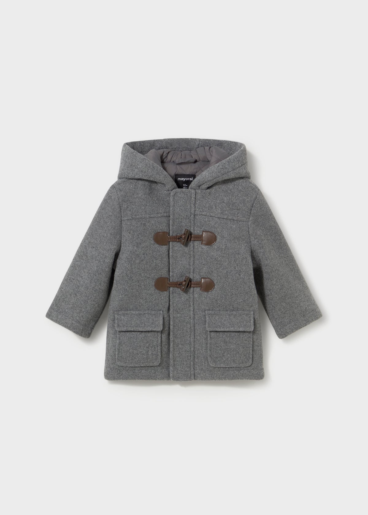 Mayoral 2426 toddler boy charcoal hooded toggle duffle coat - front