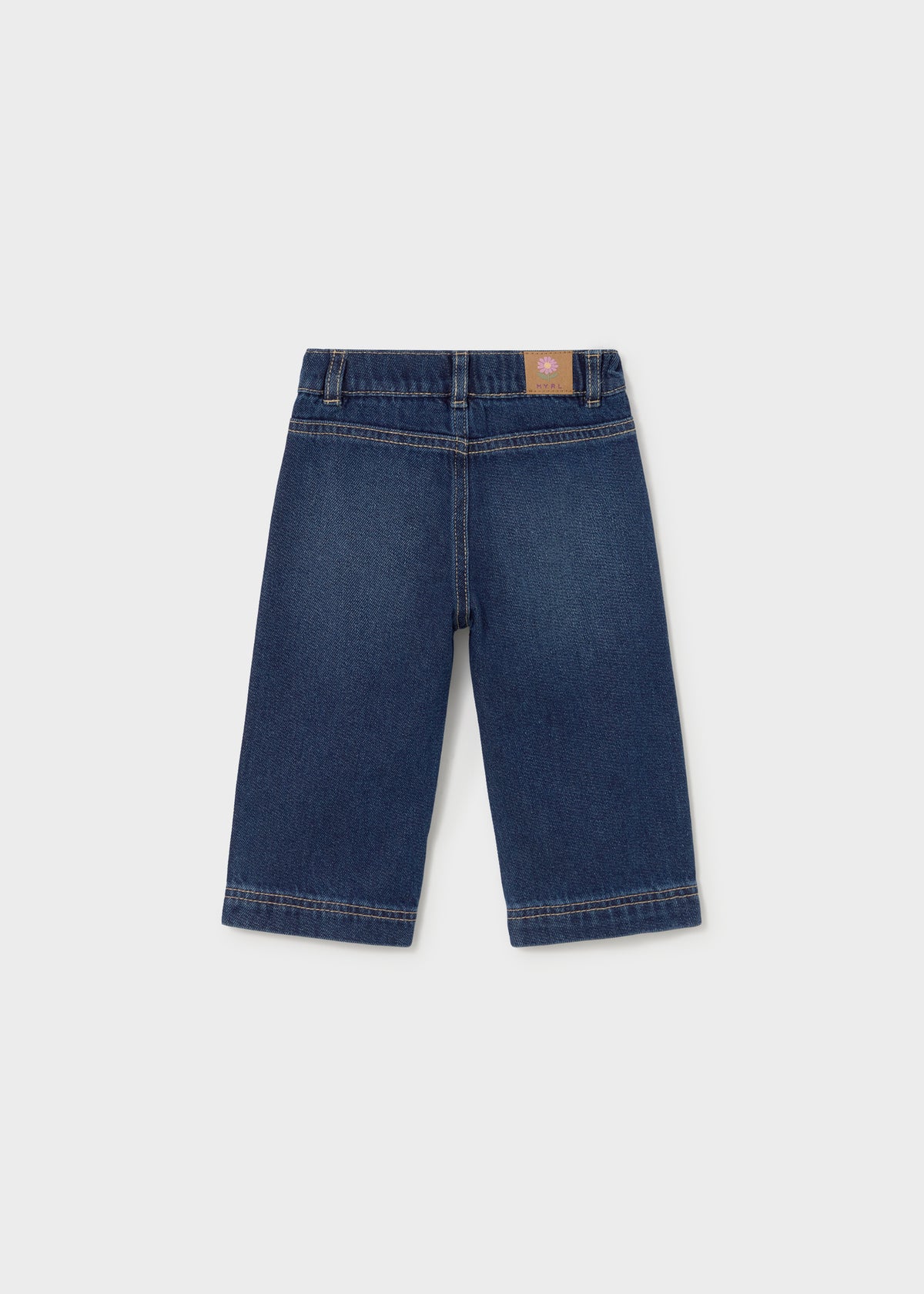 Mayoral 2554 toddler girl dark denim wide leg pants with embroidered pockets - back