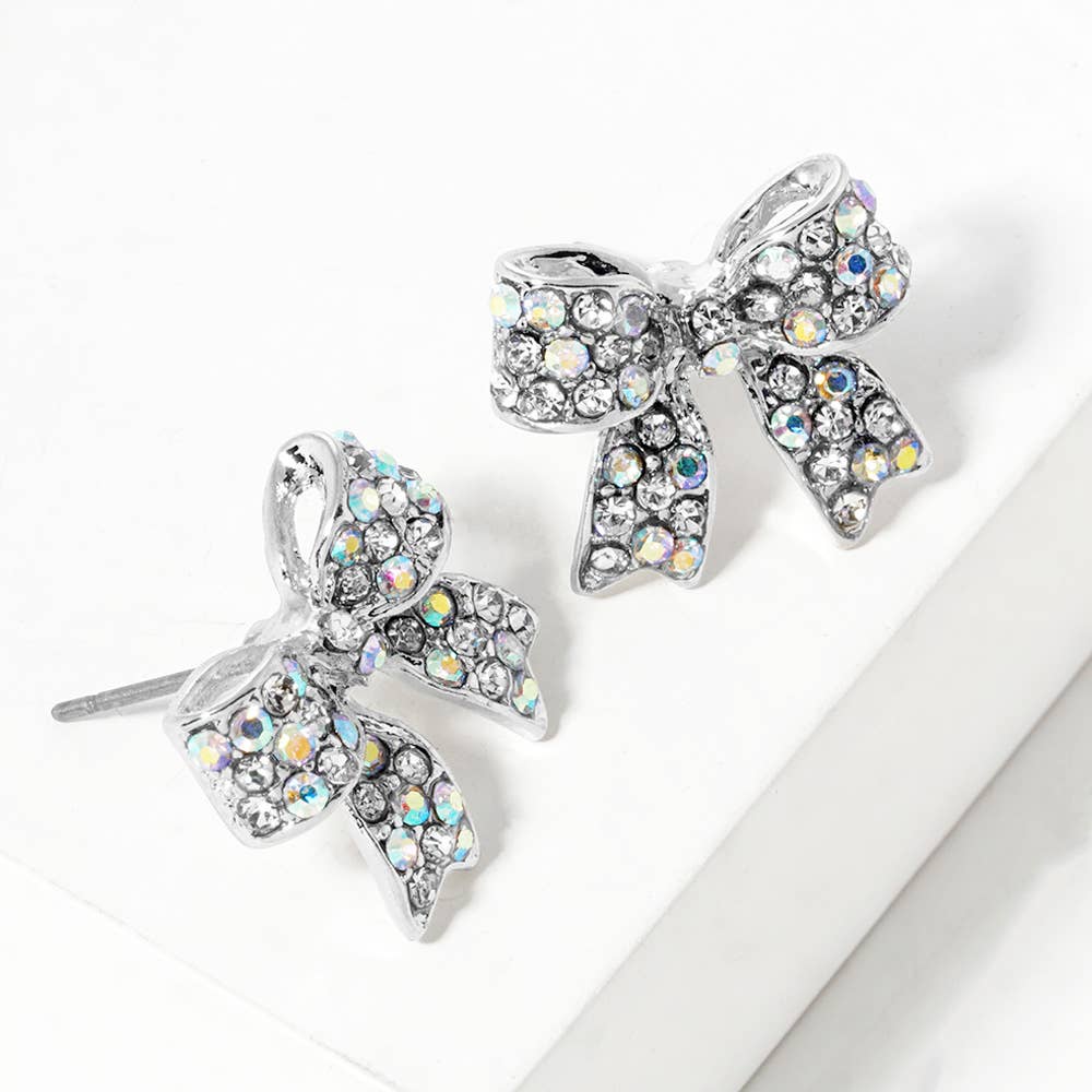 Pave Bow Stud Earrings: Fuchsia Pink Crystallized