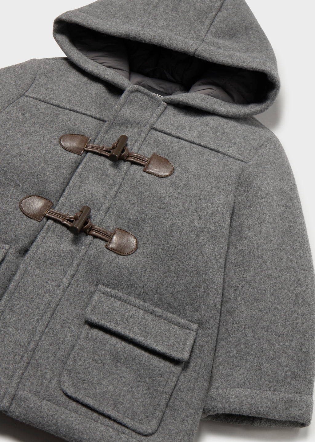 Mayoral 2426 toddler boy charcoal hooded toggle duffle coat - detail