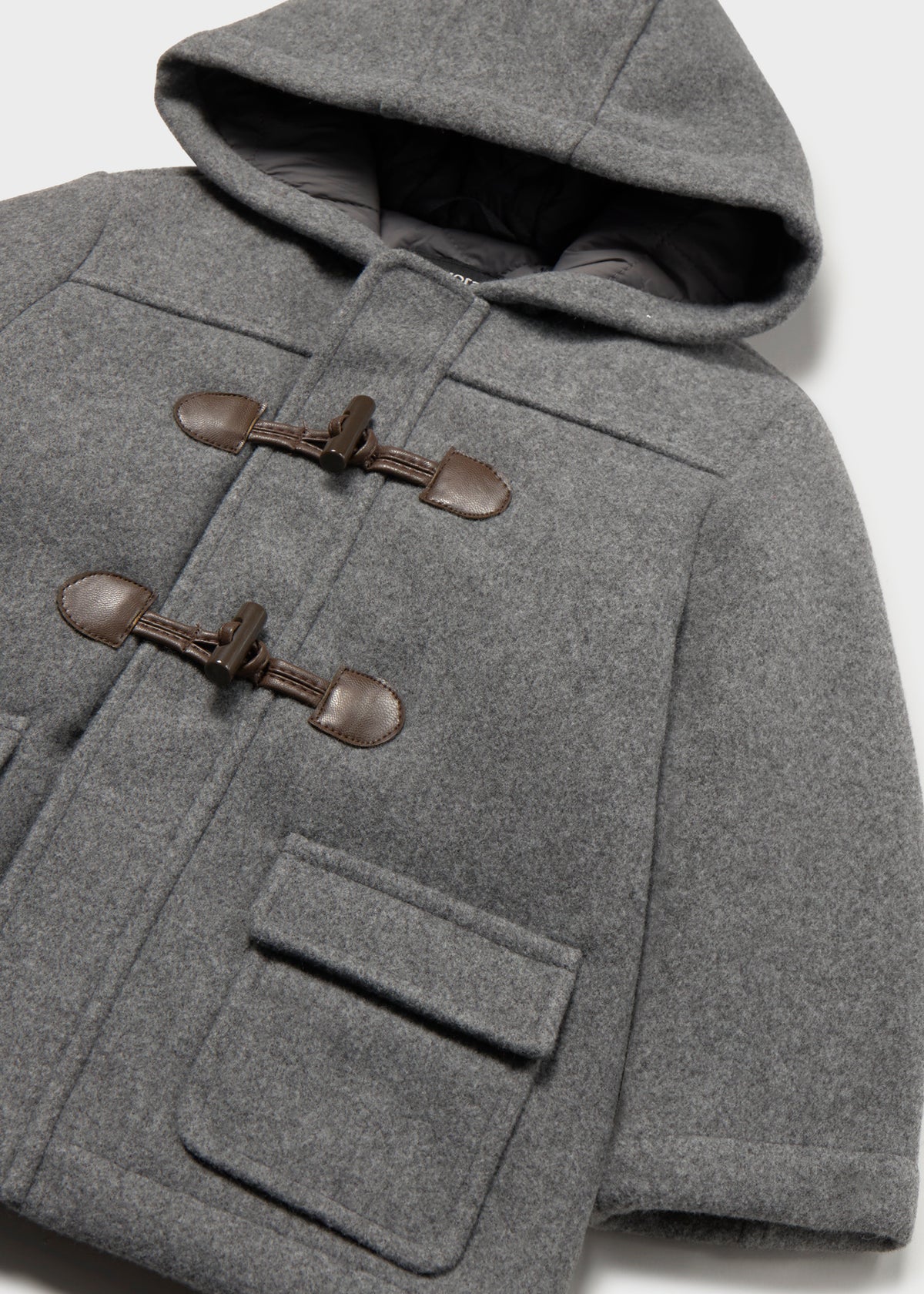 Mayoral 2426 toddler boy charcoal hooded toggle duffle coat - detail