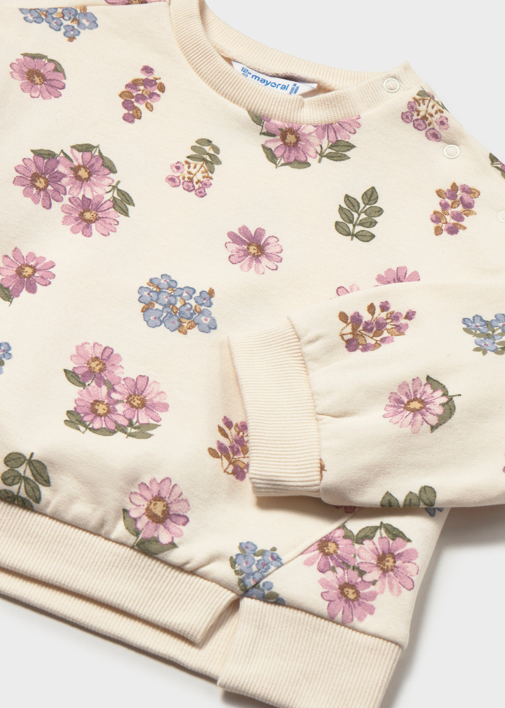 Mayoral 2433 toddler girl natural floral crewneck sweatshirt - detail