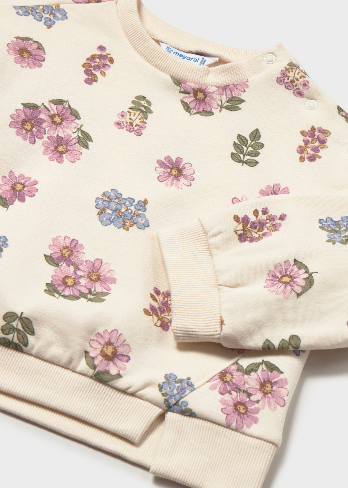 Mayoral 2433 toddler girl natural floral crewneck sweatshirt - detail