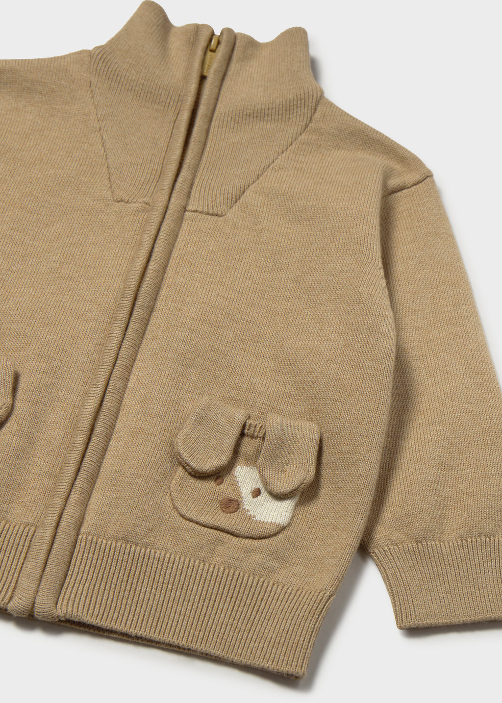 Mayoral 2381 toddler cookie knit zip-up jacket with puppy pockets - detail