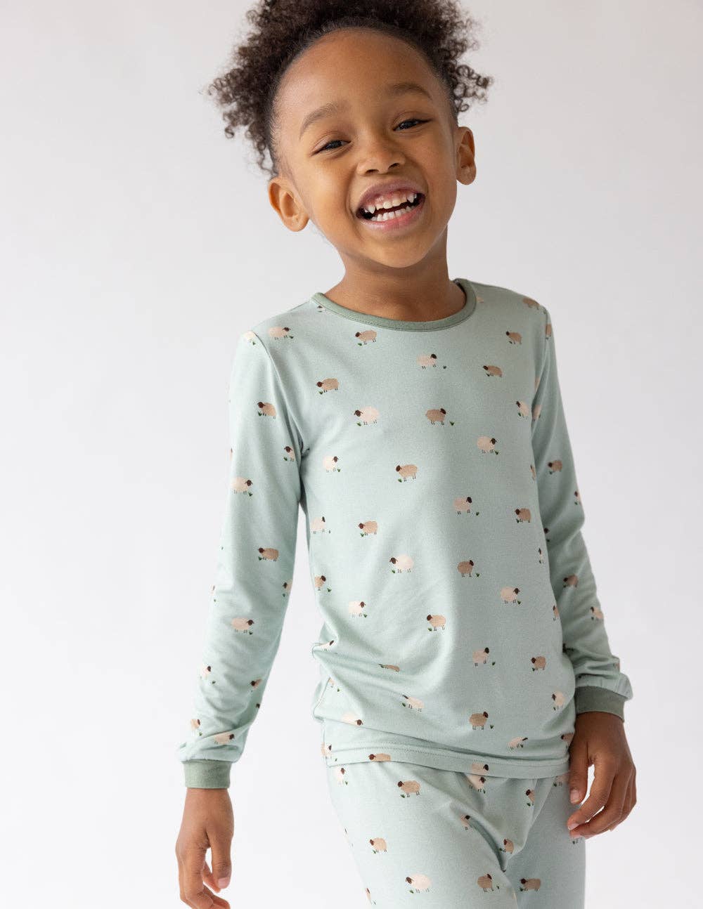Elevated Bamboo 2PC L/S Kids Pajama Set, Sage Green Lamb