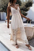 Women's Crochet and Lace Detail Tassel Tie Maxi Dress - Natural Shell