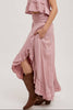 Women's Side Slit Ruffled Midi Skirt with Hidden Side Pockets - Petal Rose Pink