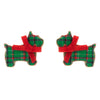 Festive Bow Christmas Plaid Dog Stud Earrings: Red