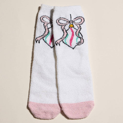 Plush Cozy Fuzzy Socks, Holiday Ornament White