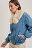 Bluivy Detachable Faux Fur Collar Lined Zippered Denim Jacket