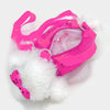 Crossbody Plush Handbag, Sequined Zippered Puppy Dog Purse - Fuchsia