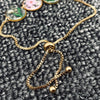 Genuine Pressed Flowers Round Charm 18K Gold Plated Adjustable Bracelet, Queen Anne's Lace and Baby's Breath