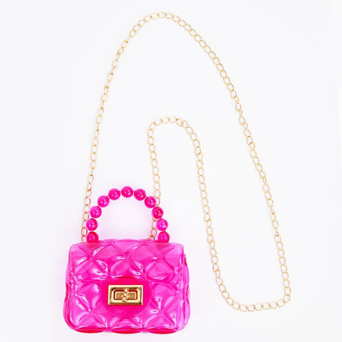 Jelly Lattice Mini Handbag Purse w/Gold Chain: Hot pink