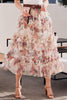 Women's/Junior Floral Ruffled Tulle Midi Length Skirt - Cream and Maroon