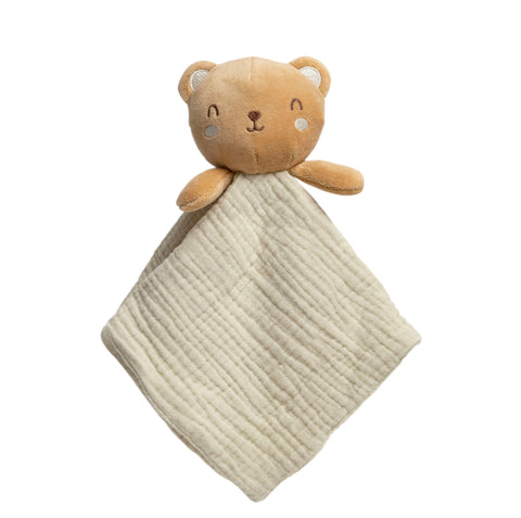 Bear Baby Lovey Snuggle Blanket, UNISEX Organic Cotton Muslin Snuggle Buddy