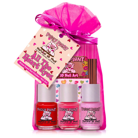 Piggy Paint Non-Toxic Kid-Safe Scented Nail Polish Set with Nail Stickers - All the Heart Eyes