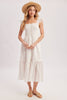 Women's Smocked Square Neck Midi Dress with Hidden Side Pockets - Soft White