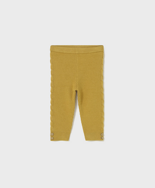 Mayoral toddler girl soft knit leggings, honey mustard, front view