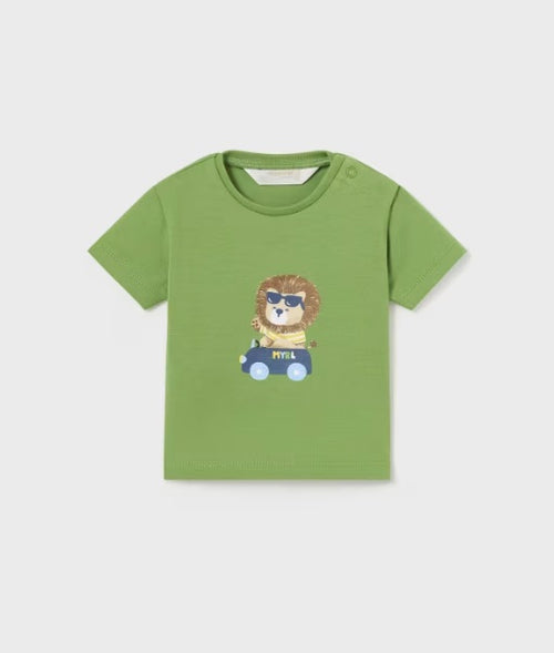 Mayoral baby boy sustainable cotton t-shirt, kale lion, front view