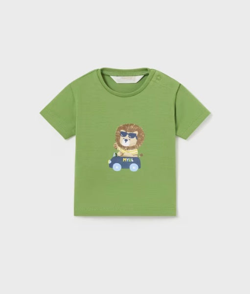 Mayoral baby boy sustainable cotton t-shirt, kale lion, front view