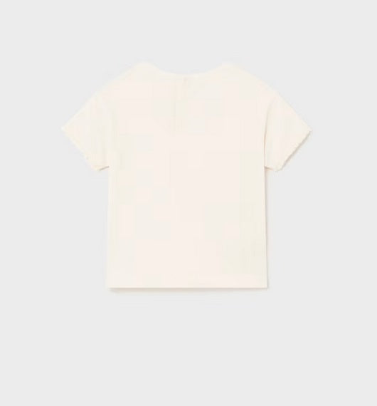 1009 Toddler Girls Sustainable Cotton Embroidered Floral Tone-on-Tone Tshirt - Chickpea