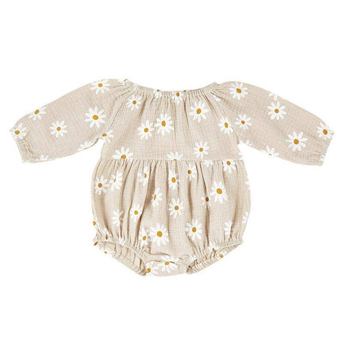 100% Cotton Muslin L/S Bubble Romper - Natural Daisy