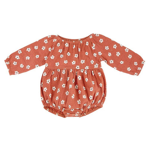 100% Cotton Muslin L/S Bubble Romper - Rust Daisy