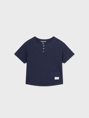 1016 Toddler Boys Henley Cotton Linen Shirt, Ink Navy