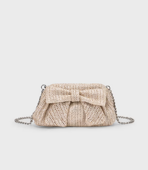 10207  Eco-recycled Purse & Clutch w/Chain - Natural Woven Bow