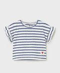 1082 Toddler Girls Eco-Cotton Ruffled S/S Print Shirt - Porcelain Blue