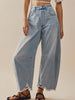 Raw Hem Wide Leg Barrel Jeans with Pockets