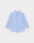 117 Toddler Boys Long Sleeve Button Up Cotton Linen Dress Shirt, Sky Blue