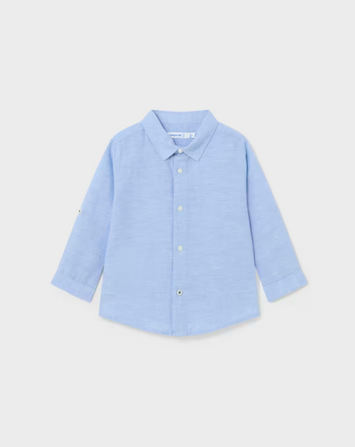 117 Toddler Boys Long Sleeve Button Up Cotton Linen Dress Shirt, Sky Blue