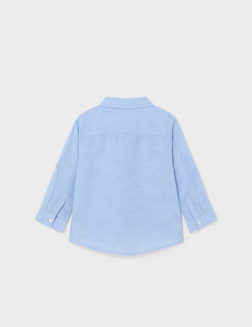117 Toddler Boys Long Sleeve Button Up Cotton Linen Dress Shirt, Sky Blue