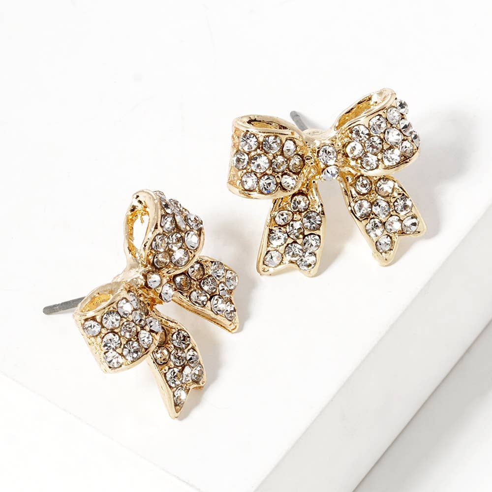 Pave Bow Stud Earrings: Jet Black Crystallized