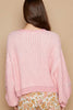 POL Round Neck Heart Patch Zipper Point Sleeve Sweater, Candy Pink