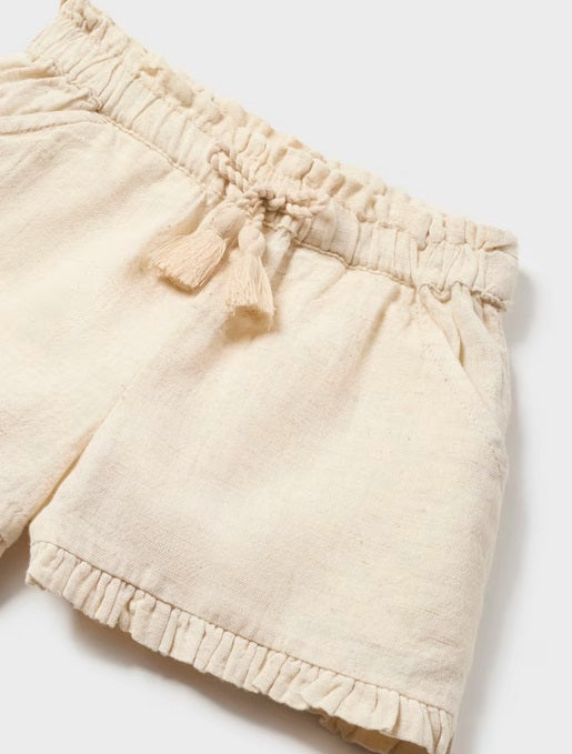 1212 Toddler Girls Cotton Linen Soft Shorts - Natural Chickpea