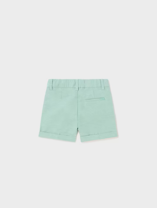 Mayoral toddler boy dressy cotton linen shorts, eucalyptus, back view