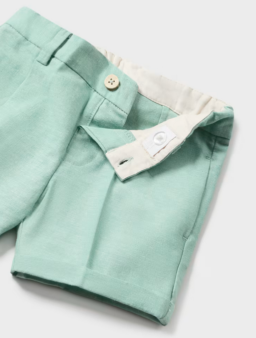 1237 Toddler Boys Dressy Cotton Linen Shorts - Eucalyptus