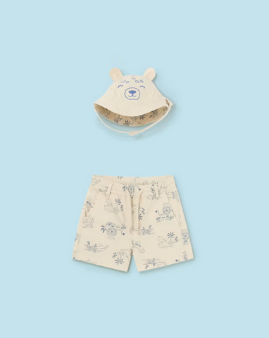 1249 Toddler Boys Sustainable Cotton Bermuda Shorts & Sun Hat Set - Cream Safari